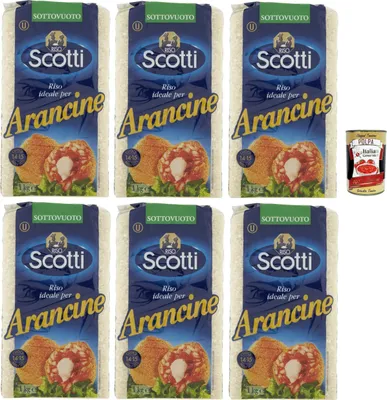 Produktbild von 6x Riso scotti per arancine, Idealer Reis für sizilianische Arancini, 100% italienischer Reis 1kg + Italian Gourmet polpa 400g