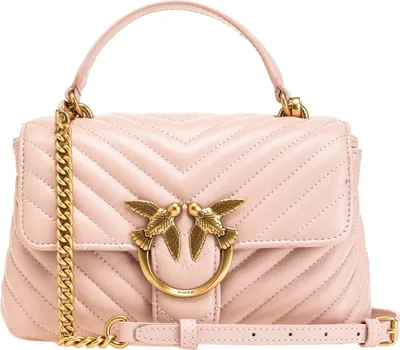 Image de PINKO sac à main sac à épaule bandoulière Love Lady Puff Mini CL Sheep Nappa Chevron Cipria - Antique Gold saumon