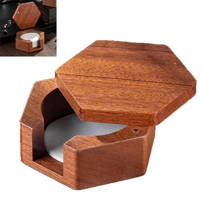 Produktbild von Premium Espresso Filterpapier Halter aus Sapele Echtholz,Sechseckige Aufbewahrungsbox mit Magnetdeckel,Staubdichter Kaffeefilter-Spender,mit 100x 51mm Rundfilter
