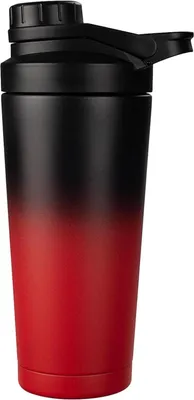 Image de Shaker Protéine 750ML Noir Rouge Double Paroi Isolé Sous Vide BPA Libre Anti-Fuite