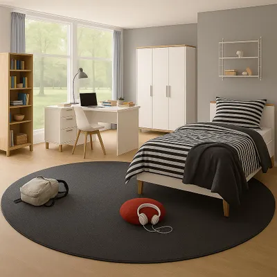 Produktbild von Velours Kinderteppich Joy Kids Anthrazit Rund, Größe:100 cm Rund