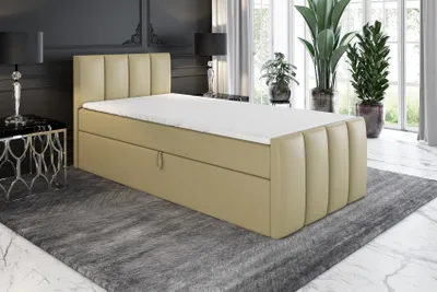 Produktbild von Boxspringbett, Jugendbett FUNI 80x200 (Rechts) mit Bettkästen, Bonell-Matratze und Topper. Farbe: Beige.
