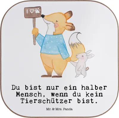 Produktbild von Mr. & Mrs. Panda Untersetzer für Gläser Tierschützer Herz - Weiß - Geschenk, Tasse, Getränkeuntersetzer, Coaster, Holzuntersetzer, gläseruntersetzer