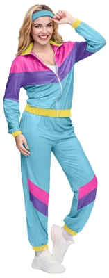 Produktbild von 80er Jahre Workout Kostüm Damen, Halloween Outfit Sportbekleidung, 70er Jahre
