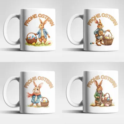 Produktbild von Ostern Hase Ostereier Kaffeetasse Teetasse Tasse Geschenkidee 325 ml – 4er Set