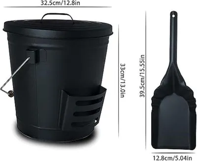 Zdjęcie produktu dla Wiadro na węgiel ze stali z pokrywą i łopatką – wiadro na węgiel o pojemności 19 litrów z uchwytem – kominek i grill