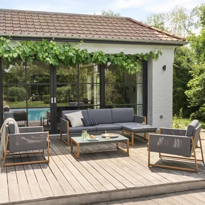 Image de Salon de jardin 5 places en aluminium gris - Oviala Nacala