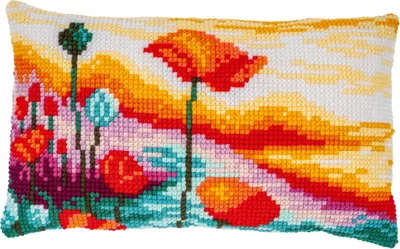 Produktbild von Vervaco Kreuzstichkissen "Mohnblumenlandschaft", Stickbild vorgezeichnet, 50x30cm