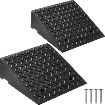 Produktbild von Bordsteinrampe für Einfahrten - Übergangsrampe - Tragkraft 3175 kg - Höhe 18 cm - Mit Ablaufrinne - Für Rollstuhl, Kinderwagen, Auto & Motorrad - Im 2er-Pack