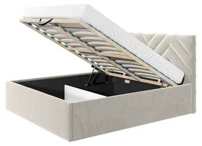 Immagine prodotto di MIRJAN24 Letto imbottito Azzuro, letto con contenitore, testiera imbottita, molle a gas e rete a doghe con due piedini regolabili (colore: Fresh 01, dimensioni: 160x200 cm)