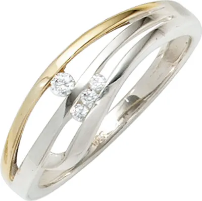 Produktbild von Ring Damenring mit 4 Zirkonia 925 Silber teilvergoldet rhodiniert Innenumfang 52mm  Ø16.6mm