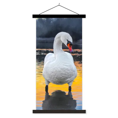 Produktbild von MuchoWow® Textilposter Schwan - Vogel - Sonnenuntergang - Wasser 60x120 cm mit schwarzem Rahmen - Magnete