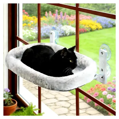 Produktbild von Fensterliege für Katzen - Faltbare Hängematte für Fenster, 52 cm, bis zu 40 LB, Grau mit glühenden Sternen