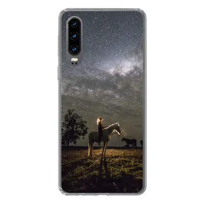 Produktbild von MuchoWow® Handyhülle Schutzhülle Hülle für Huawei P30 Pferd - Frau - Sternenhimmel Silikon Softcase Handy Hülle - Kartenbesitzer