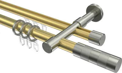 Produktbild von Interdeco Rundrohr-Innenlaufstange / Gardinenstange (Kombination) Messing-Optik / Edelstahl-Optik, Typ Prestige Mavell (Zylinder Bicolor), 20 mm Ø 2-läufig, 200 cm