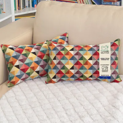 Produktbild von Selfitex 2er Set Bunte Couchkissen 30x50 cm, Sofakissen mit Füllung und Bezug, kuschelweiches Lesekissen, dekoratives Fernsehkissen, Deko- und Kopfkissen, Rückenkissen, Muster: Pyramid