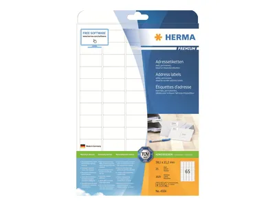 Image de HERMA Étiquettes d'adresse Premium A4 38,1 x 21,2 mm, blanches, 1 625 pièces