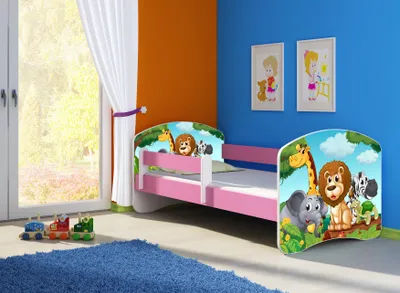 Produktbild von ACMA Jugendbett Kinderbett Junior-Bett Komplett-Set mit Matratze Lattenrost und Rausfallschutz Rosa 02 Animals 180x80