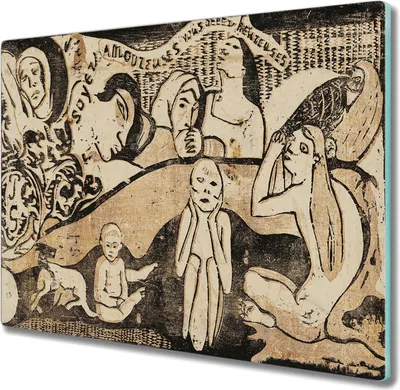Produktbild von Coloray Herdabdeckplatte 60x52 cm Schneidebrett Kochplattenabdeckung Küchenbrett Hackbrett - Zeichen Gauguin