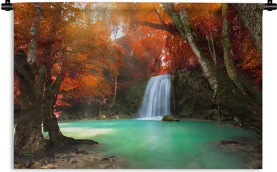 Produktbild von MuchoWow® Wandteppich Wandbehang Herbst - Wasserfall - Wald 150x100 cm Tapisserie Dekoration Wandtuch - Waschbar - Tapisserien - Wand-Decke