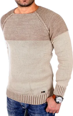 Produktbild von Reslad Strickpullover Herren Two Tone Rundhals Pullover Grobstrick RS-16081 Camel 2XL
