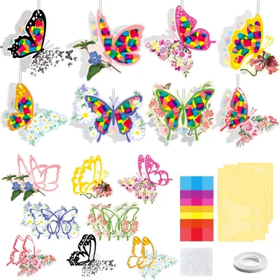 Bastelset Frühling, 16 Fensterdekorationen, DIY, Schmetterlinge, Papier