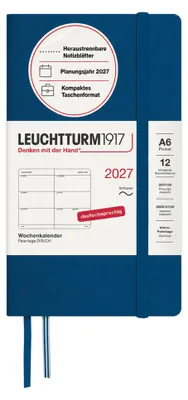Image de Calendrier hebdomadaire LEUCHTTURM1917 pour 2027, format poche (A6) - Allemand, couleur indigo, couverture souple, 90 pages