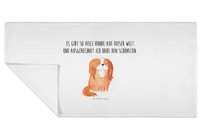 Produktbild von Mr. & Mrs. Panda Handtuch Hund Cavalier King Charles Spaniel - Weiß - Geschenk, Spruch, Bester, kleines, gesichtstuch, Flauschtuch, Sprüche, Cockerspaniel, 50x100