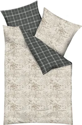Produktbild von JACK by Kaeppel Linon Renforcé Bettwäsche 155x220cm Forest Landscape Waldtiere Kariert Natur Taupe Anthrazit Braun