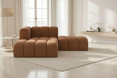 Image de Chaise longue avec pouf Grand, tissu velours Salvador, brun foncé, gauche