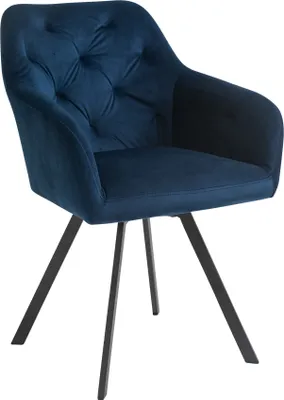 Produktbild von SalesFever Armlehnstuhl mit 360 Grad Drehfunktion | Stoffbezug in Samt-Optik | Gestell Metall schwarz | B 61 x T 62 x H 85 cm | blau
