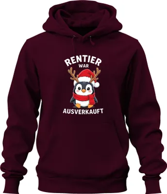 Produktbild von Rentier war t Weihnachten süßer Pinguin Santa Hut Uni Hoodie Kapuzenpullover, Burgundy, XXL