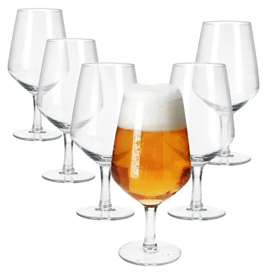 Zdjęcie produktu dla 6 sztuk szklanek do piwa Carré 400 ml z nóżką, przezroczyste szklanki do piwa 0,4 l, szklane kielichy do piwa