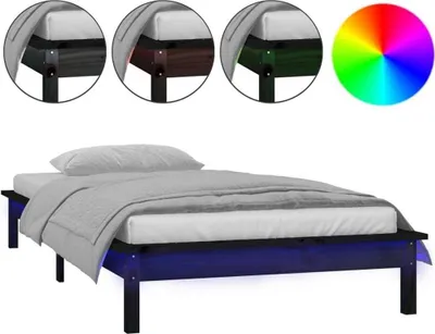 Produktbild von Massivholzbett mit LEDs Schwarz 90x190 cm