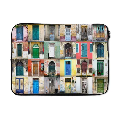 Produktbild von MuchoWow® Laptop Hülle 13 Zoll Türen - Regenbogen - Architektur - Collage Laptoptasche - Laptophülle - Sleeve - Rundumschutz