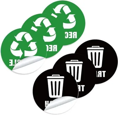 Produktbild von Klebende PVC-Abfallsticker, 12,7 cm, rund, 6 Stück, Mülltonnenlogo
