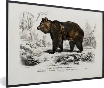 Produktbild von MuchoWow® Gerahmtes Poster Bär - Vintage - Tier 60x40 cm - Poster mit Schwarzem Bilderrahmen Wandposter Rahmen Foto Bilder - Printing - Wanddeko Schlafzimmer