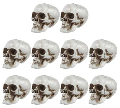Productafbeelding van Alipis mini schedelhoofden - Set van 10 - Realistische miniatuur plastic skelet hoofd figuur