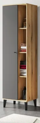 Produktbild von Hochschrank Torsby, Badschrank in Eiche mit matt grau, 51 x 190 cm mit 9 Fächern