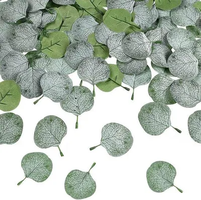 Immagine prodotto di 200 foglie artificiali rotonde di eucalipto, 7,5 cm, foglie decorative verdi per decorazioni domestiche, decorazioni fai da te per matrimoni, composizioni floreali