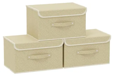 Immagine prodotto di Contenitori con coperchio pieghevole - Set di 3, grigio e beige, 33x23x20 cm