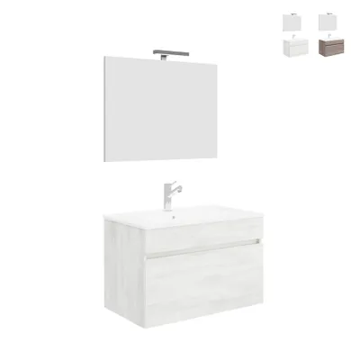 Immagine prodotto di Mobile bagno a parete lavabo 80cm con specchio lampada LED Bogota 80 - Bianco