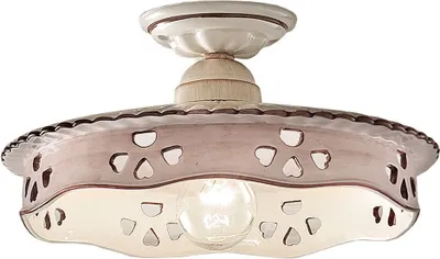 Produktbild von Deckenlampe Metall Keramik rund D: 23 cm in Weiß Gold antik Weiß Braun E27 Landhaus Stil Keramikleuchte