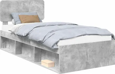 Zdjęcie produktu dla vidaXL Rama łóżka z wezgłowiem betonowym 90 x 200 cm z litego drewna sosnowego