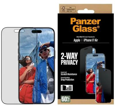 Zdjęcie produktu dla PanzerGlass ® 2-Way Privacy Screen Protector iPhone Air | Ultra-Wide Fit w. EasyAligner, Apple, Apple - iPhone Air, Aplikacja na sucho, Odporny na zadrapania, Odporny na wstrząsy, Przezroczysty, 1 szt.
