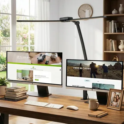 Produktbild von Schreibtischlampe Led Dimmbar Doppelkopf,24W 74cm Schreibtisch Lampe Klemmbar Mit Timer Speicherfunktion,Desk Lamp Arbeitsplatzleuchte Tageslichtlampe