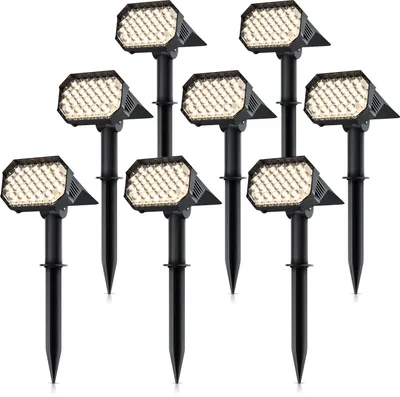 Produktbild von 8x Brandson Gartenstrahler mit Erdspieß, Solarpanel, Solarspotlight, Akku, 1800 mAh, 2 Helligkeitsstufen, 60-80 Lumen, 3000 K, IP65, wetterfest, schwenkbar, Montage, Garten, Balkon, Terrasse