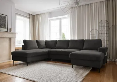 Produktbild von MIUFORM Lofty Lilly - Ecksofa mit Bettfunktion und Bettkasten U-FORM LINKS - 303 x 197 cm - Grau - Sofa Schlafsofa Couch