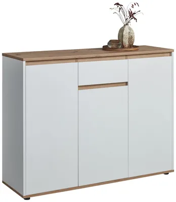 Produktbild von Sideboard MALEA 120 cm breit, 93 cm hoch, weiß matt Eiche Artisan, 3 Türen 1 Schublade
