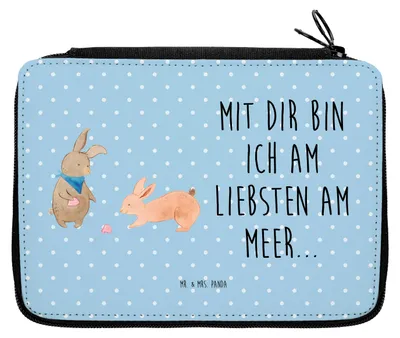 Produktbild von Mr. & Mrs. Panda Bleistiftetui Hasen Muschel - Blau Pastell - Geschenk, Federmäppchen, Etui für Stifte, Muttertag, Federtasche, Meer, Strand, Freundinnen, Freundin
